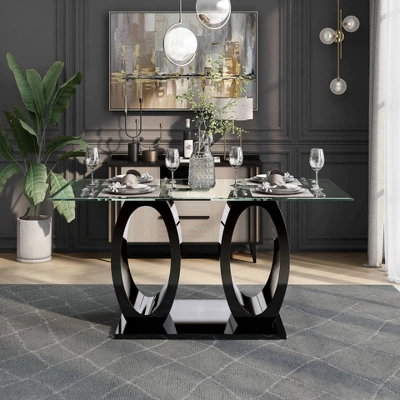 Spearelton Double Oval Pedestal Dining Table Black - HOMES: Inside + Out 1 Spearelton Double Oval Pedestal Dining Table Black - HOMES: Inside + Out