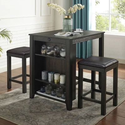 3pc Applecrest Counter Height Dining Set With USB Plug Walnut/Espresso - HOMES: Inside + Out 1 3pc Applecrest Counter Height Dining Set With USB Plug Walnut/Espresso - HOMES: Inside + Out